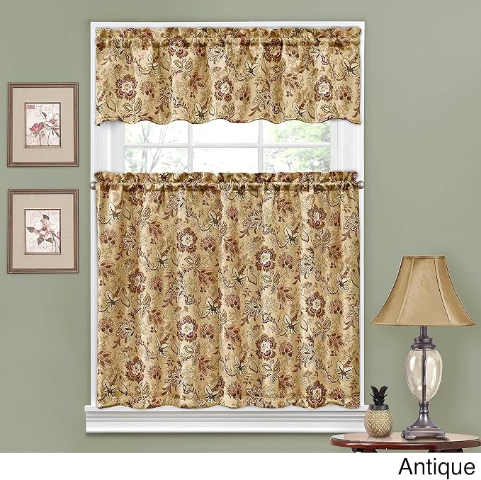 Waverly Navarra Crimson Tier & Valance Set - 100% Polyester Jacquard - 52" X 36"