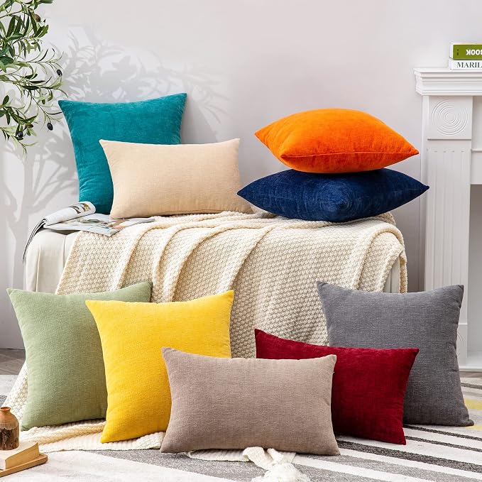 GAWAMAY Decorative Square Throw Pillow Covers Set of 2 for Sofa ,Super Soft Chenille Farmhouse Pillowcases for Living Room Bedroom Home Decoration Couch Cushion Cover Teal 50x50cm/20x20 Inch