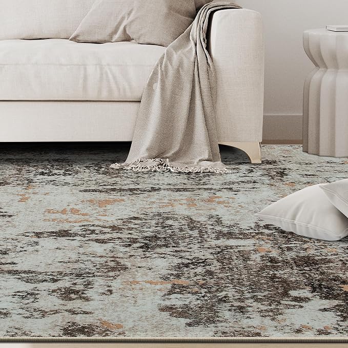 4x6 Area Rugs for Living Room Rug Washable: Abstract Rug for Dining Room Bedroom Carpet Non Slip 4 by 6 Indoor Modern Nursery Home Office Brown Beige
