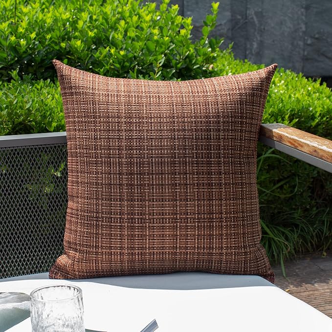 Kevin Textile Pack of 2 Decorative Outdoor Waterproof Throw Pillow Covers Stripe Square Pillowcases Modern Cushion Cases for Patio Couch Bench 20 x 20 Inch Coffee