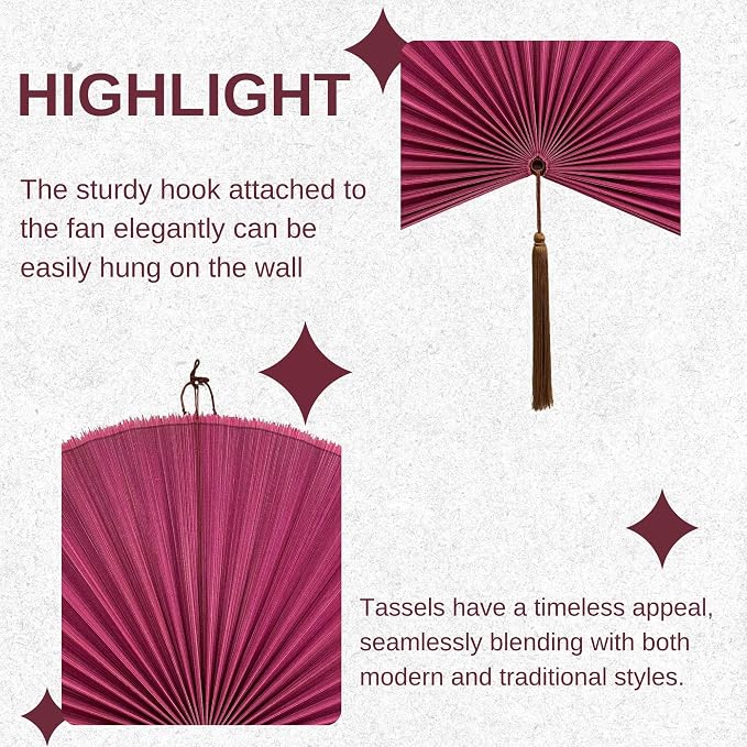 ChumDecor Fan Wall Decor,Large Bamboo Fan Wall Art for Boho Hanging Headboard,Decorative Folding Fan for Over Bed Decorations, (Pink, 48inch)