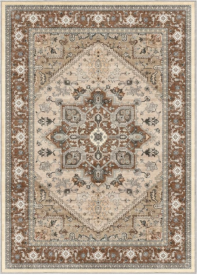 OPPODREAM Soft 8x10 Area Rugs, Washable Rugs 8x10 with Non Slip Backing, Faux Cashmere Low-Pile 8 x 10 Carpet, Brown