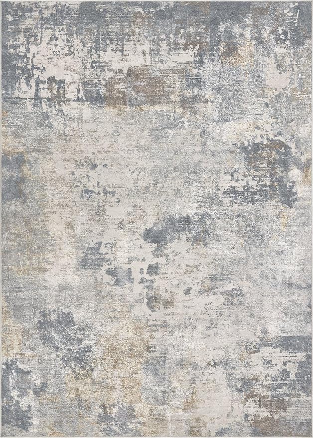 UERMEI 12x18 Area Rug Living Room Rugs - Washable Large Neutral Modern Abstract Soft Thin Rug Indoor Floor No Slip Rug Carpet for Bedroom Under Dining Table Home Office Decor - Blue Grey
