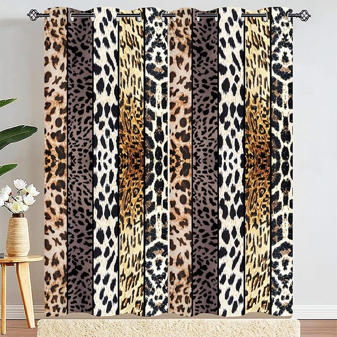 Wild Animal Print Curtain, Room Darkening Thermal Insulated Blackout Leopard Boa Window Drapes with Grommets for Living, Dining, Bedroom, Grey Leopard Print, 42"x 90", 2 Panels