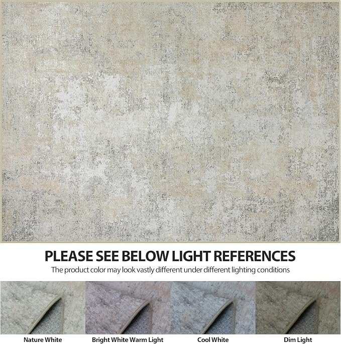 Runner Rug for Hallways Kitchen 2'6"x8' Washable Non Slip: Carpet Non Skid 8ft Entryway Rubber Backed 8 Feet Neutral Abstract Modern Rug Low Pile Pet Friendly Indoor Beige Grey