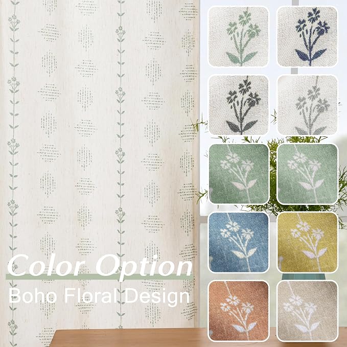 Bathroom Curtains Window,Sheer Short Curtains for Windows Bedroom,Boho Sage Green,45 Inch Length