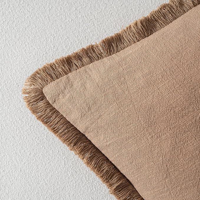 MIULEE Decorative Throw Pillow Covers Neutral Linen Fringe Throw Pillows Set of 1 Brown Boho Farmhouse Cushion Covers for Couch Sofa Bed Living Room Spring Home Decor 14x36 Inch