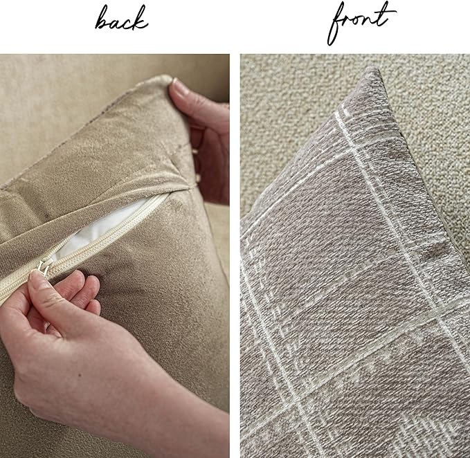 BlissBlush Decorative Throw Pillow Covers 20x20 Set of 2, Boho Textured Chenille Accent Throw Pillow Covers for Couch Sofa Bed Living Room Home Décor Taupe (Cover Only)