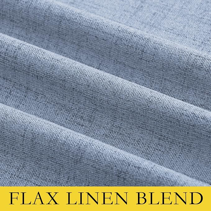 NICETOWN Stone Blue Vintage Linen 100% Blackout Curtains for Living Room, Thermal Insulated Curtains 90" Long, Noise Reducing Window Treatment Drapes for Home Office, 62" Wide Per Panel, Set of 2