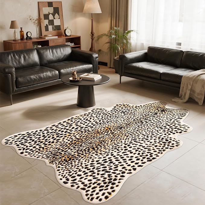 Leopard Rug Cheetah Print Carpet - Animal Printed Skin Area Rug Faux Fur Hide Room Decor for Bedroom Living Room 5.2x6.5ft
