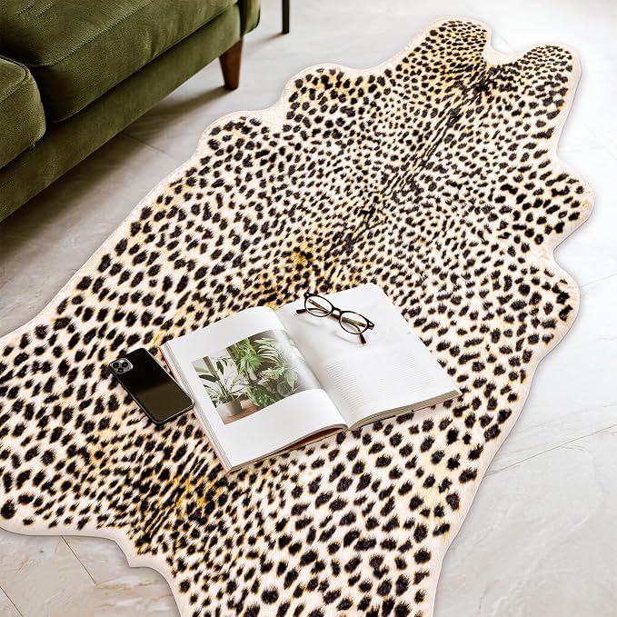 Leopard Rug Cheetah Print Carpet - Animal Printed Skin Area Rug Faux Fur Hide Room Decor for Bedroom Living Room 6.2x8.2ft
