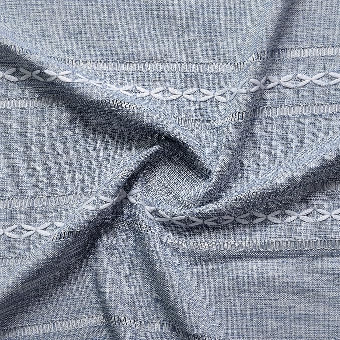RoomTalks Boho Kitchen Curtains 36 Inch Length French Striped Farmhouse Vintage Chic Cottage Tassel Short Cafe Curtains for Small Window Kitchen Bathroom Bohemian Decor (36’’L x 24’’W, Blue)