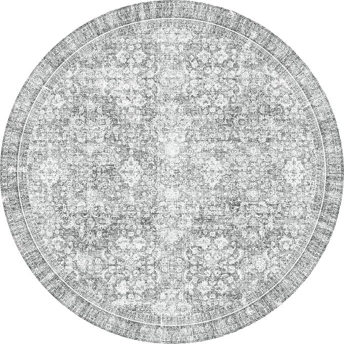 Sasttie Round Rugs 8ft, Ultra-Soft Washable Circle Rug, Low Pile Foldable Thin rugs with Non-Slip Backing, Skin-Friendly Stain Resistant Carpet for Living Room, Bedroom, Kitchen, Dorm, 8ft, Light Grey