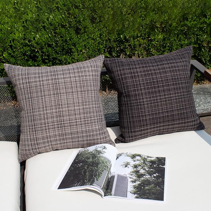 Kevin Textile Outdoor Waterproof Throw Pillow Covers 26x26 Inch Pack of 2 Woven Faux Linen Farmhouse Decorative Euro Shams Water Resistant Cushion Covers for Tent Patio Garden Couch Sofa Grey