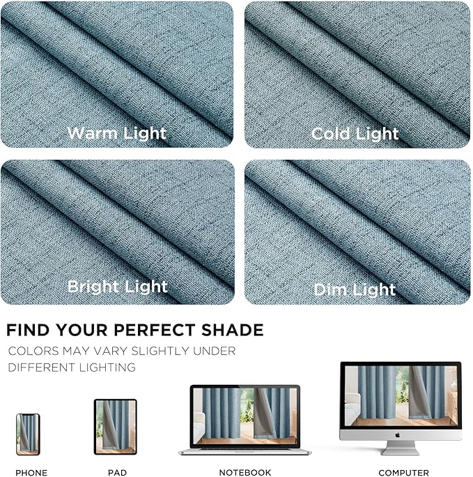 Joydeco Blackout Curtains for Bedroom - 100% Light Blocking 2 Panels Sky Blue Drapes 42" W x 90" L, Thermal Insulated Room Darkening Curtains, Linen Textured for Living Room, Rod Pocket & Back Tabs