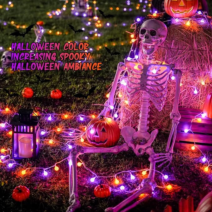 JMEXSUSS 100 LED Globe Orange and Purple Halloween Lights Indoor Remote | 33ft Connectable Christmas Lights Outdoor, 8 Modes Plug in Orange and Purple String Lights for Bedroom Room Party Decor