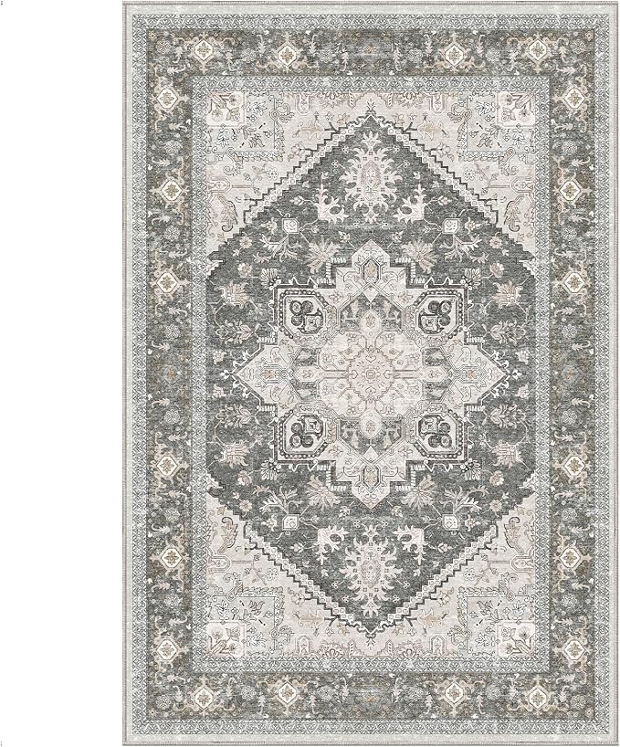 OPPODREAM Soft 6x9 Area Rugs, Washable Rug 6x9 with Non Slip Backing, Faux Cashmere Low-Pile 6 x 9 Carpet, Greenish Grey
