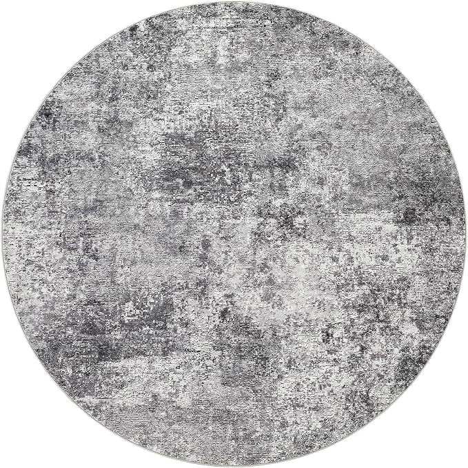 DMOYEST 6ft Round Area Rug Living Room Rugs - 6x6 Washable Large Soft Indoor Neutral Modern Abstract Low Pile Rug Carpet for Bedroom Dining Room Farmhouse Home Office - Grey