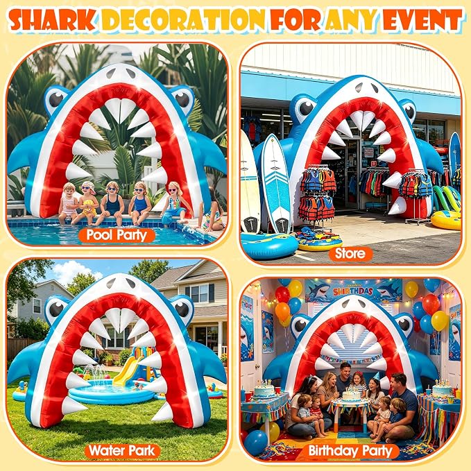 13FT Giant Shark Inflatable Arch Summer Decor for Pool Beach | Waterproof Shark Blow Up with Built-in 6 LED Lights and 1 Blower for Outdoor Luau Shark Birthday Party Yard Lawn Decoration
