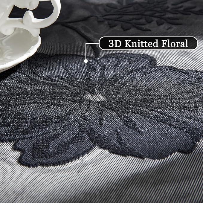 Treatmentex Black Sheer Lace Curtains for Bedroom Living Room Studio 102inch Long Vintage Rose Floral Embroidered Semi Sheer Curtain Panels Privacy Leaf Sheer Drapes with Scalloped Edge 54" w 2pcs