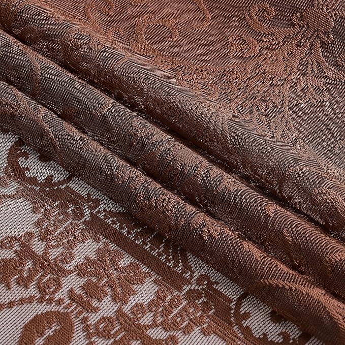 TUDECO Brown Sheer Curtains 84 Inches Long, Farmhouse Floral Brown Lace Curtains for Bedroom Living Room, Rod Pocket Cottagecore Ruffle Boho Drapes, Light Filtering & Privacy, 59W x 84L Inch