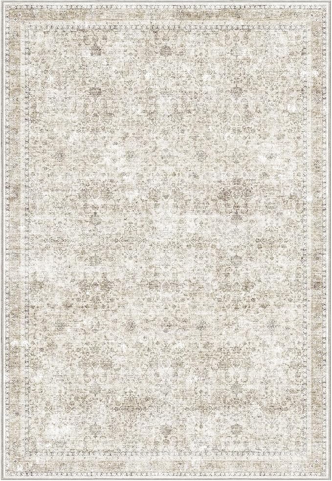 Sasttie 4x6 Area Rug, Ultra-Soft Washable Rug, Low Pile Foldable Thin Carpets with Non-Slip Backing, Skin-Friendly Stain Resistant Carpet for Living Room, Bedroom, Kitchen, Dorm, 4x6, Beige