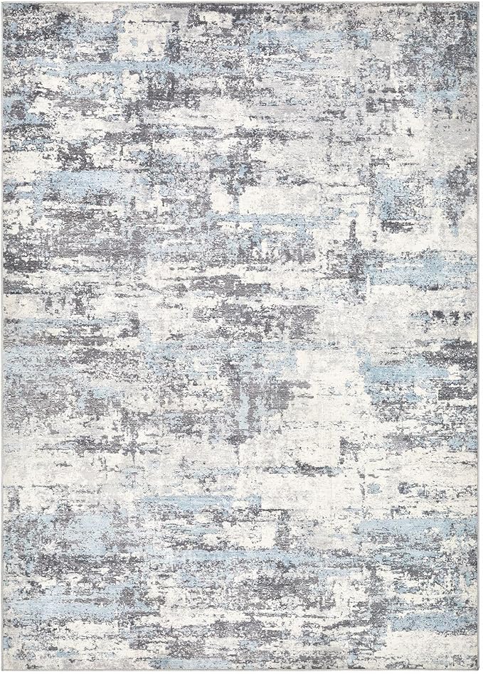 Area Rugs for Living Room: 8x11 Abstract Washable Rug Modern Neutral Large Soft Stain Resistant Non-Slip Backing Machine Table for Bedroom Dining Room Indoor Home Office Carpet - Blue Grey