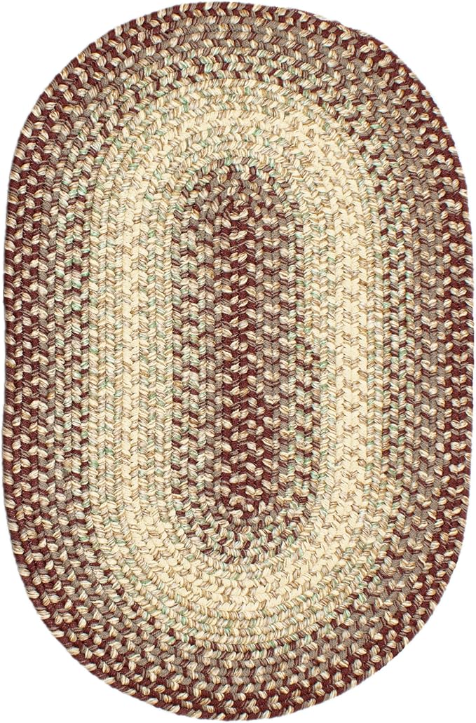 Super Area Rugs Braided Rugs 5X8 Farmhouse Kitchen Rug - Ridgewood Braided Rug for Living Room - Reversible - Indoor/Outdoor - Made in USA - Burgundy/Beige, 5' X 8' Oval