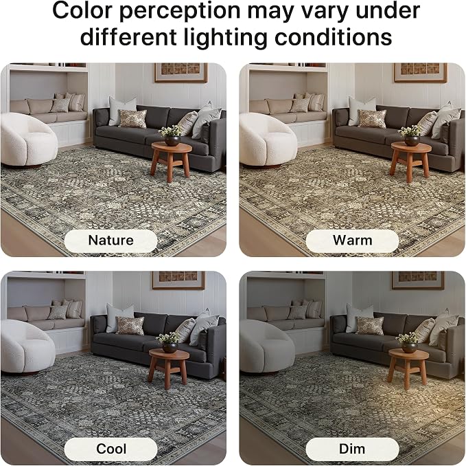 Bavni Washable Rugs 3x5 Machine Washable Rug Lightweight Low Pile, Vintage Floral Rug Non-Shedding Distressed Throw Carpet for Living Room Bedroom Office, Beige Brown