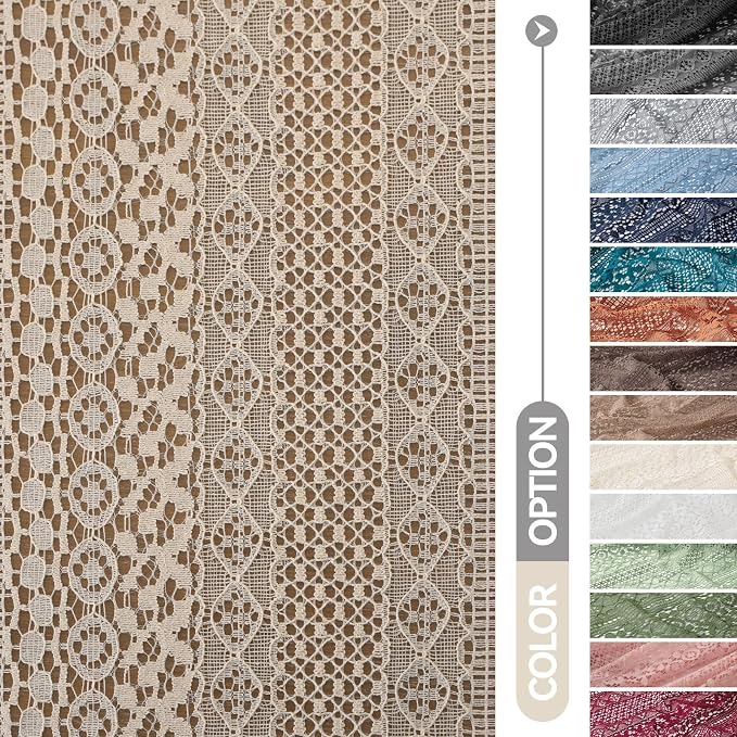WAZZIO Boho Lace Curtains 96 Inches 2 Panel,Light Filtering Privacy Tassel & Geometry Crochet Semi Sheer Curtain Drapes for Bedroom Living Dining Room,Rod Pocket & Tassel,Vintage Farmhouse Decor,Beige