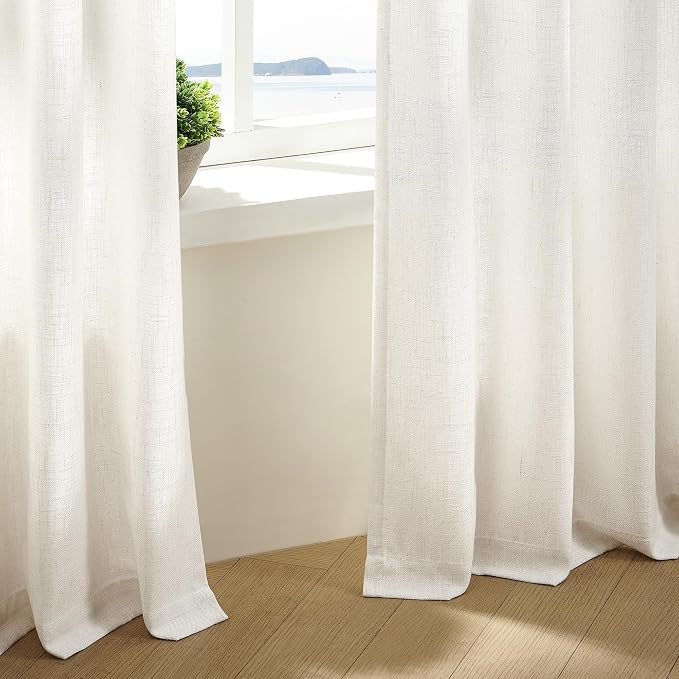 TWODRAPES Natural Pinch Pleated Linen Curtains 78 Inches Long 2 Panels for Living Room Bedroom Memory Training Shaped Semi Sheer Pleat Drapes with Hooks Rings Light Filtering Window Curtain 40x78