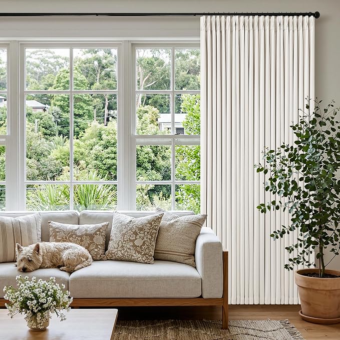 Ivory 94 Inch Long Blackout Curtains Thick Linen Pinch Pleated Curtains 2 Panels for Bedroom Living Room Darkening Light Blocking Energy Saving Pinch Pleat Back Tab 94 Inch Window Drapes Cream White
