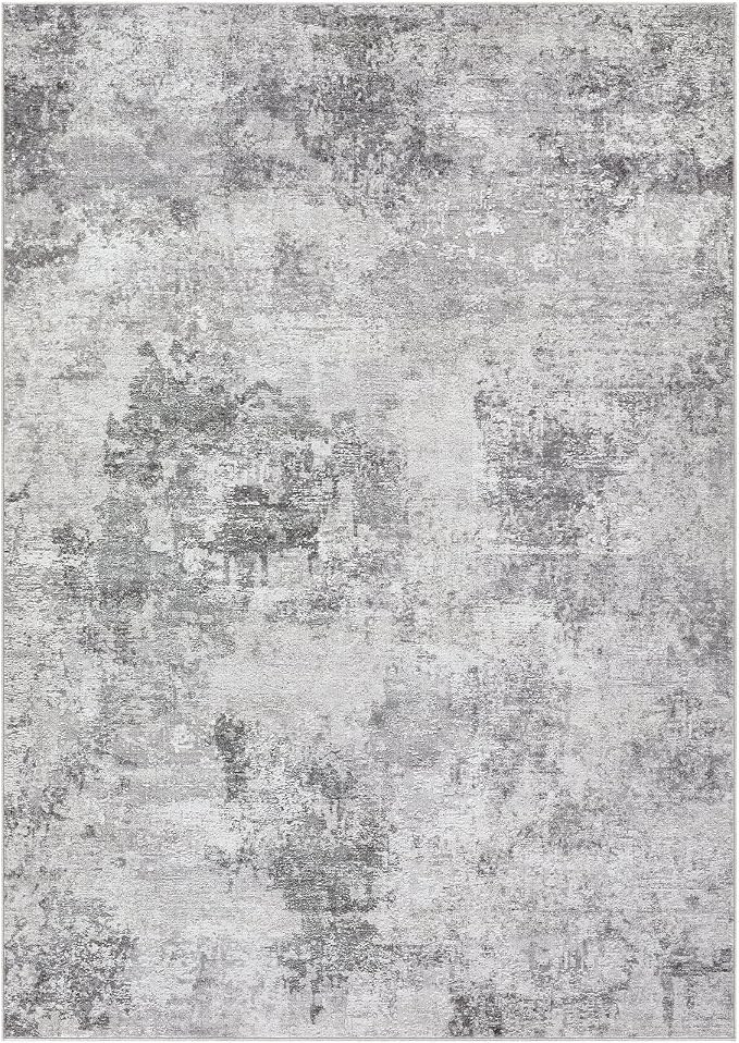 Tortania Washable 10x14 Area Rug for Living Room: Modern Abstract Neutral Large Soft Thin Rugs - Non Slip Indoor Carpet for Bedroom Dining Room Office Nursery Home Floor Decoration - Smoky Gray