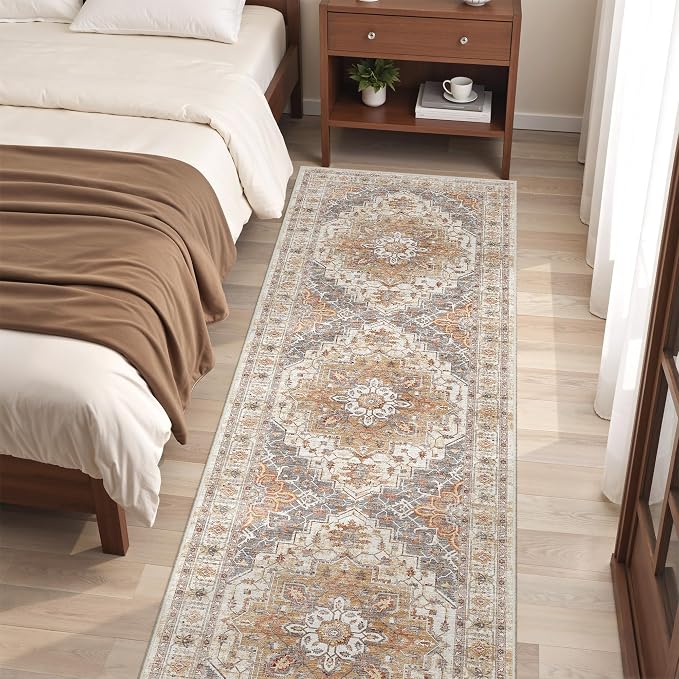 befbee 2x8 Runner Rug Washable Hallway Runner Rug Ultra-Thin Soft Kitchen Rug Non Slip Indoor Floor Foldable Carpet with Low Pile for Bathroom Laundry Room Living Room Entryway(Turmeric/Grey,2'x8')