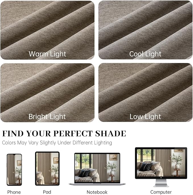 Burlywood Linen Curtains 90 Inch Length 2 Panels for Living Room, Pinch Pleated Light Filtering Semi Sheer Boho Window Drapes for Bedroom Hooks Back Tab Curtain 90 Inches Long Light Tan