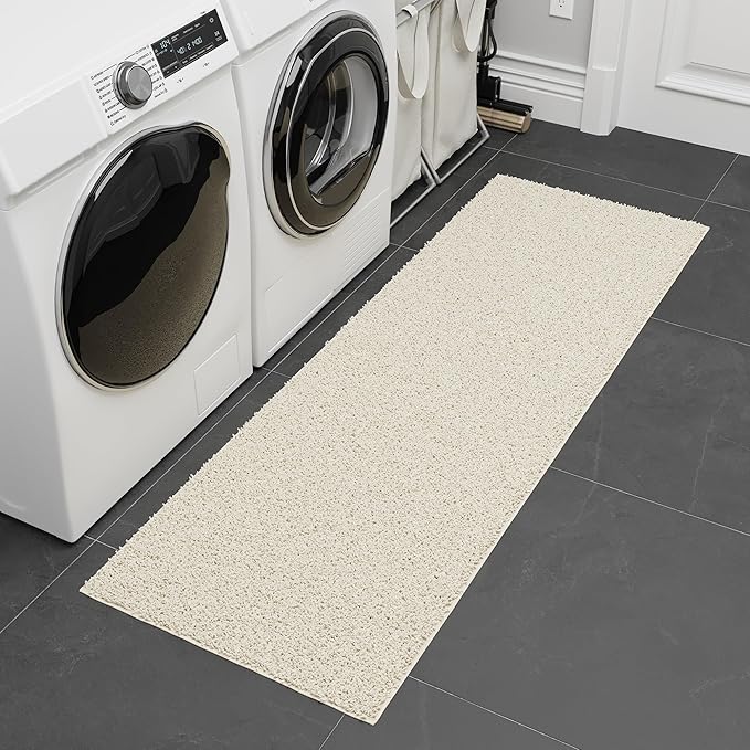 Ottomanson Shag Area Rug 3' x 4', Fluffy Bedroom Rug with Non-Slip Rubber Backing, Soft Non-Shedding Accent Rug for Living Room, Nursery, Entryway, Dorm, Cream