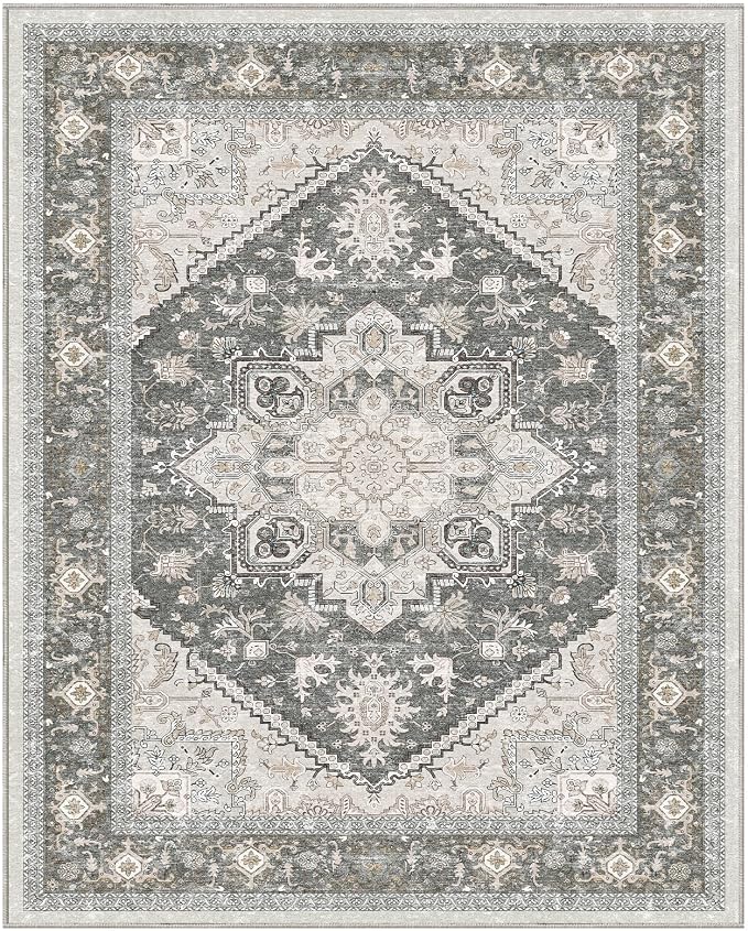 OPPODREAM Soft 8x10 Area Rugs, Washable Rugs 8x10 with Non Slip Backing, Faux Cashmere Low-Pile 8 x 10 Carpet, Greenish Grey