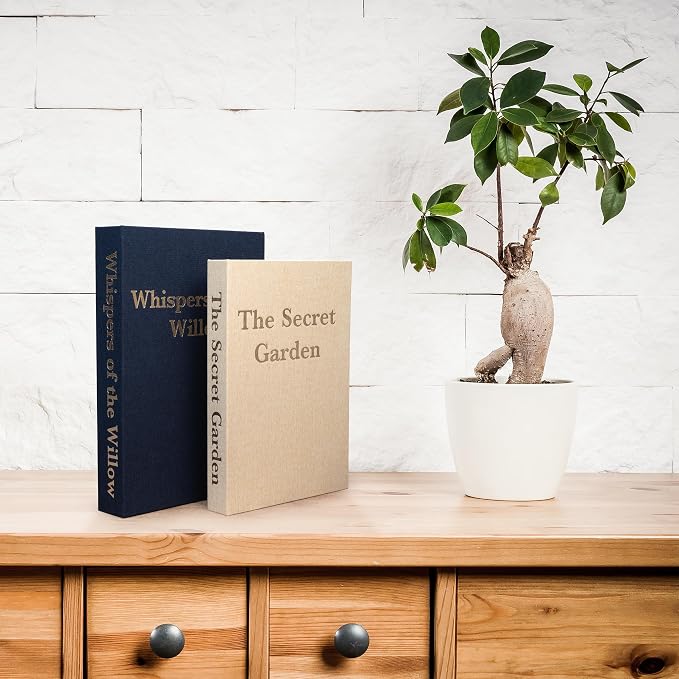 Decorative Linen Storage Books Set of 2 – Aesthetic Faux Book Keepsake Box with Hidden Magnetic Closure for Coffee Table Decor, Bookshelf Styling, Neutral Modern Home Decor
(Blue & Beige)