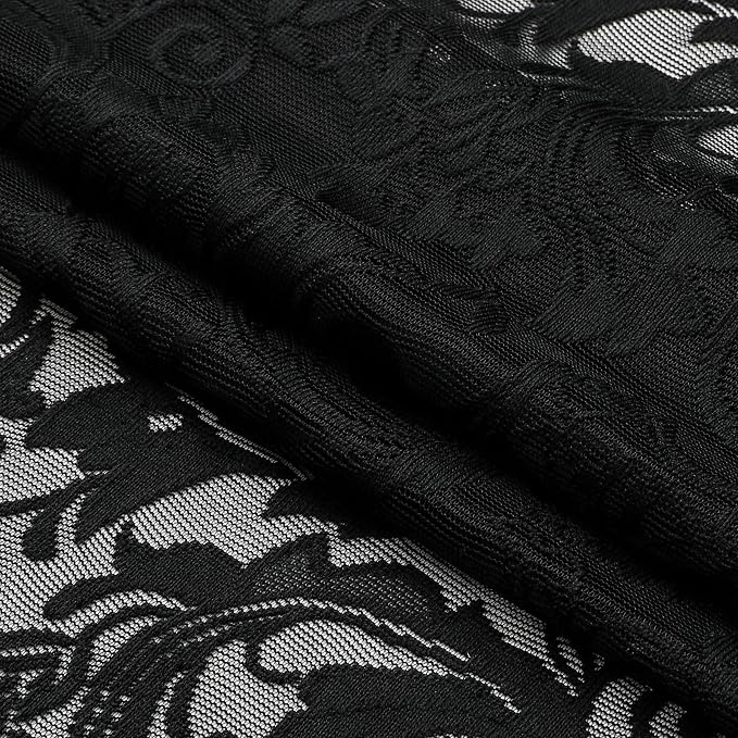 Bujasso Black Lace Pinch Pleat Curtains 108 inch,Gothic Vintage Floral Sheer Drapes with Hooks & Rings,Damask Scalloped Edge Light Filtering Window Panels for Bedroom Living Room, 40" Wx108 Lx2
