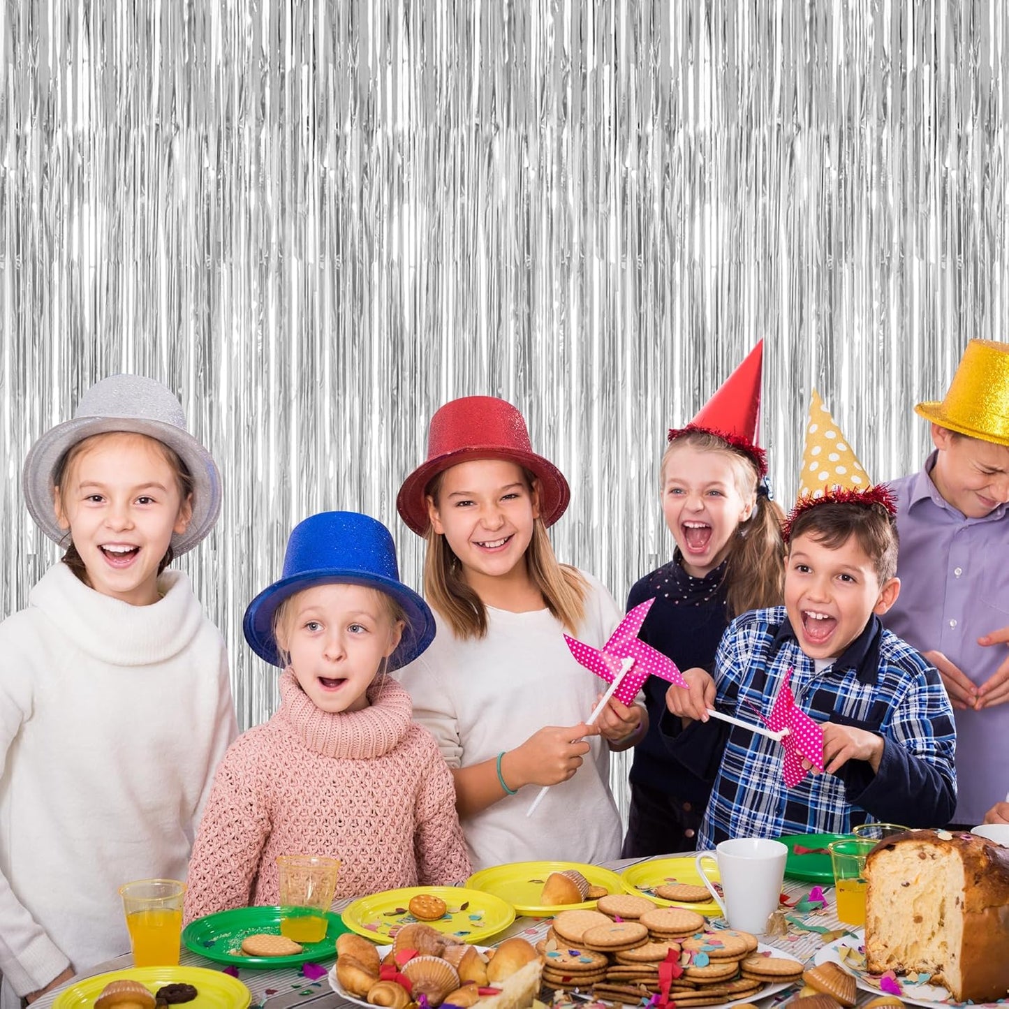 2 Pack Tinsel Backdrop, 3.28 FT x 7.05 FT Birthday Party Decorations, Silver Party Streamer Fringe Curtains Foil Backdrop, Metallic Silver Photo Props Party Supplies Party Decor