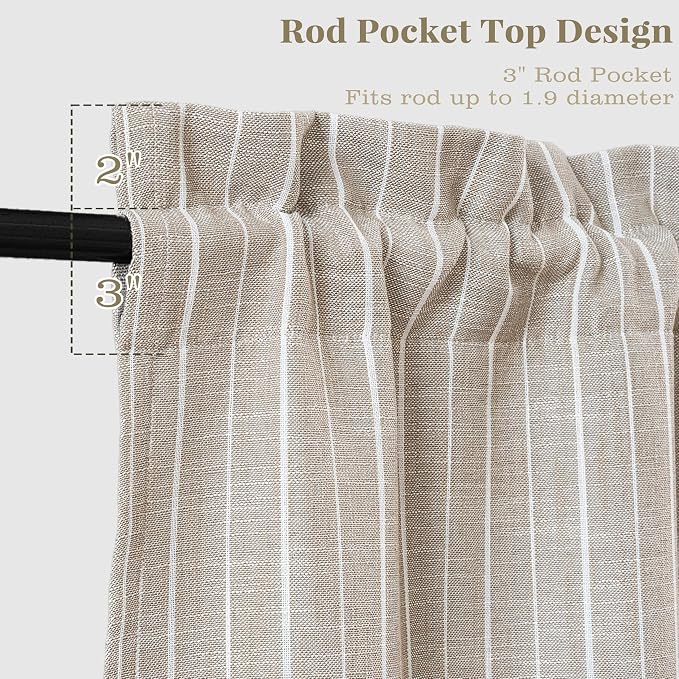 DriftAway Stripe Blackout Linen Curtain Valance Double Layer Farmhouse Country Rustic Hygge Stripe Yarn Dyed Woven Thermal Insulated Rod Pocket Valance W52 x L18 Beige