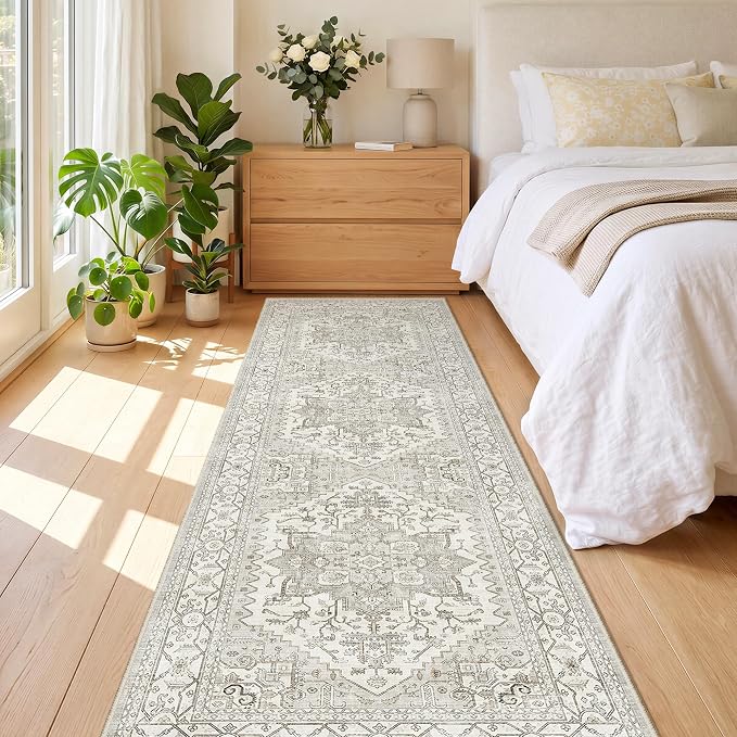 Runner Rug 2'x10' Washable Hallway Runner Rug Non Slip Laundry Rug Boho Floor Carpet Runners for Entryway Laundry Room Kitchen (2'x10',Beige)