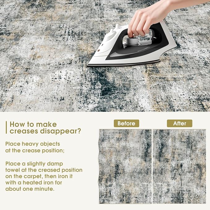 Washable Rug 6x9 Area Rugs: Soft Large Living Room Rug with Anti-Slip Backing Non-Shedding Stain-Resistant Modern Abstract Carpet for Bedroom Dining Room Nursery Home Office Black Grey Brown