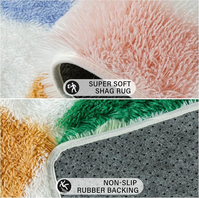 PureCozy Checkered Rug 6x9 for Living Room, Modern Neutral Shag Rug Washable Non-Slip Large Area Rug Super Soft Indoor Fuzzy Carpet Fluffy Rugs for Bedroom Home Aesthetic Decor