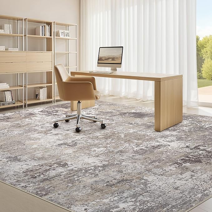 Area Rugs 8x10 Living Room: Washable Large Abstract Modern Neutral Soft Rug Stain Resistant Non-Slip Backing Carpet for Bedroom Dining Room Indoor Nursery Dorm Home Office Decor - Light Brown