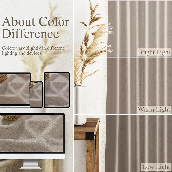 Ecru Linen Curtains 132 Inch Length for Living Room Light Filtering Semi Sheer Curtain Back Tab Rustic Farmhouse Decor Burlap Elegant Drapes Floor to Ceiling High Window for Bedroom 52x132, 2 Panels