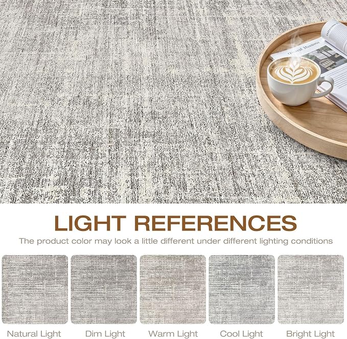 10x12 Area Rug Living Room: Washable Large Neutral Rugs Abstract Soft Modern Stain Resistant Indoor Floor Non-Slip Carpet for Bedroom Nursery Kids Office Playroom Dining Room Under Table- Brown Gray
