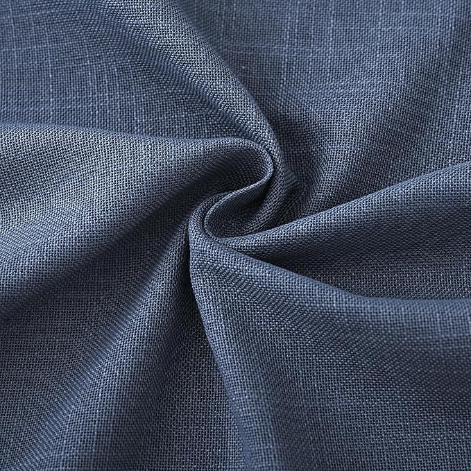 Navy Blue Curtains 63 Inch Length for Bedroom Back Tab Light Filtering Semi Sheer Living Room Curtains Linen Cotton Textured Indigo Drapery Panel Modern Farmhouse Aesthetic Decor