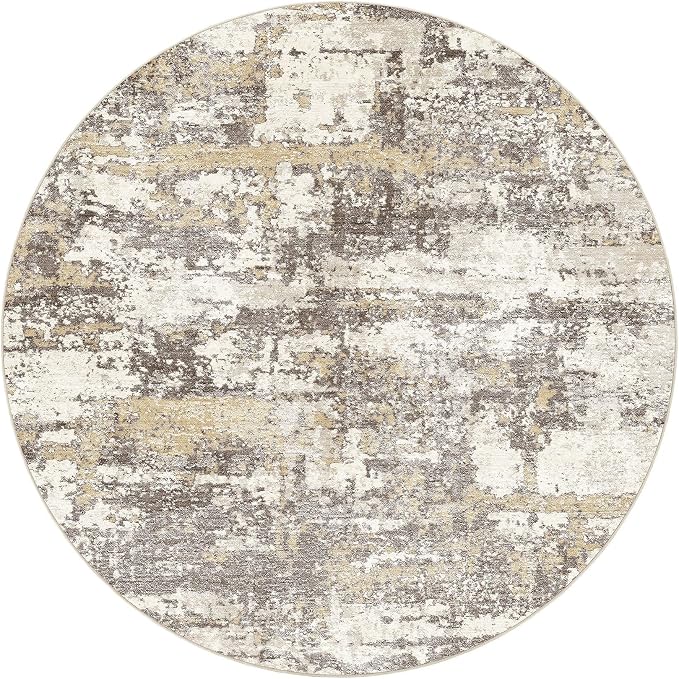 8ft Round Area Rugs for Living Room: 8x8 Abstract Washable Rug Modern Large Soft Stain Resistant Non-Slip Backing Machine Table for Bedroom Dining Room Indoor Home Office Carpet - Gold Brown
