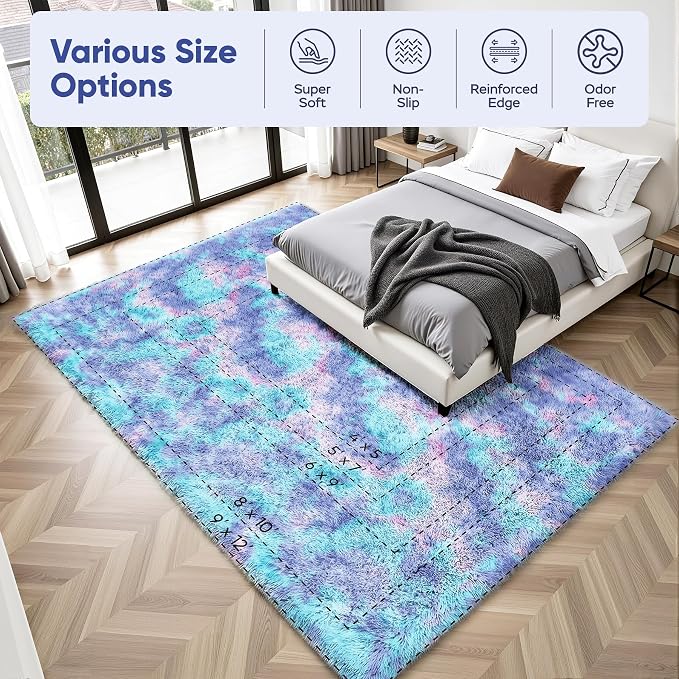 Rainbow 8x10 Fluffy Rugs for Girls Bedroom: Large Shag High Pile Area Rug Upgrade Non-Slip Plush Fuzzy Living Room Rug Shaggy Soft Indoor Floor Carpet Nursery Rugs for Kids Baby Toddler Home Decor
